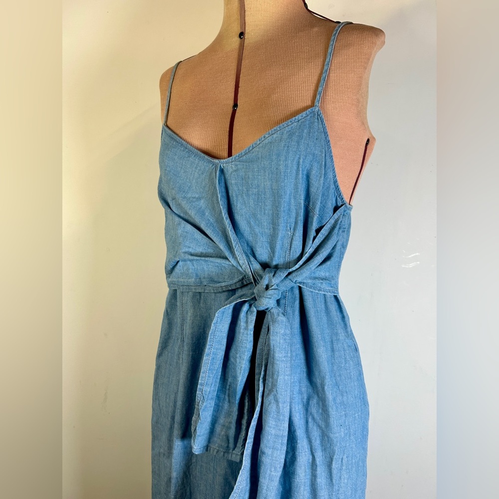 Light Blue Denim Topshop Tie Front Midi Dress with Side Slit US Size 6 - Picture 7 of 9